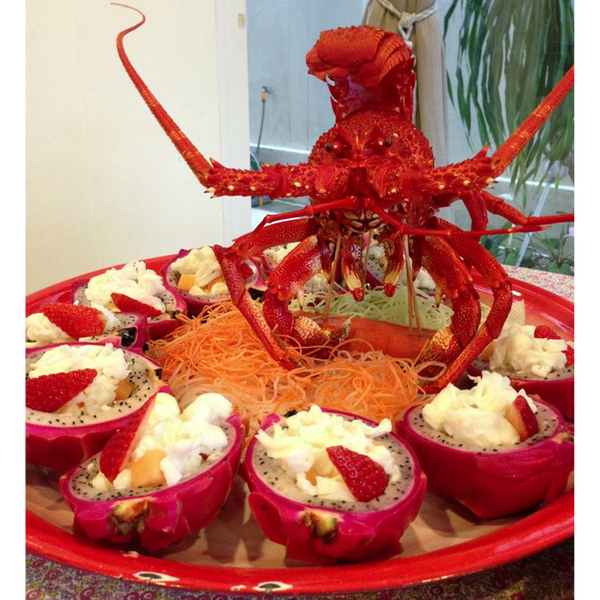australia southern rock lobster with dragon fruit