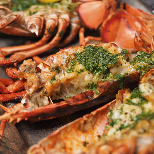 Cooked lobster with herb butter