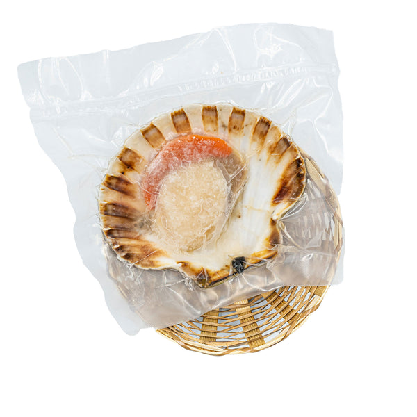 frozen scallop in a basket on white background