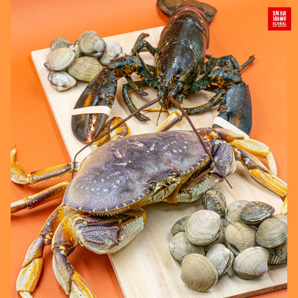gls live seafood bundle on a chopping board