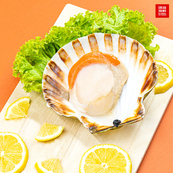 frozen scallop on chopping board