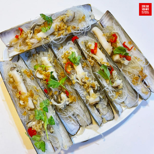 steamed razor clams with garlic and vermicelli